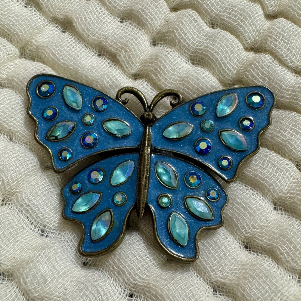 Vintage Avon Blue A/B Rhinestone Butterfly Brooch